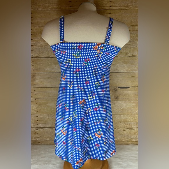 Lands End sz 2 Bandeau Dresskini Swimsuit Top Removable Straps Gingham Floral - Picture 3 of 8